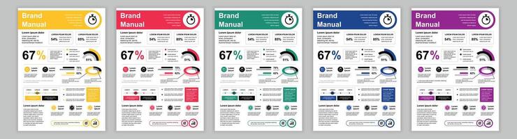 DIN A3 business brand manual templates set. Company identity brochure page with infographic data. Management and marketing at presentation banner. layout design for poster, cover, brochure vector