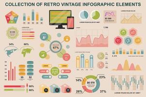 Bundle vintage infographic elements data visualization design template. Can be used for steps, business processes, workflow, diagram, flowchart, timeline, marketing icons, retro infographics. vector