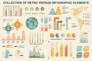 Bundle vintage infographic elements data visualization design template. Can be used for steps, business processes, workflow, diagram, flowchart, timeline, marketing icons, retro infographics. vector