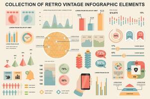 Bundle vintage infographic elements data visualization design template. Can be used for steps, business processes, workflow, diagram, flowchart, timeline, marketing icons, retro infographics. vector