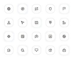 navegación y mapas línea íconos colocar. globo, Brújula, ruta, ubicación, objetivo y otro botones. contorno pictogramas para web y ui, ux móvil aplicación diseño. editable ataque. 24x24 píxel Perfecto. vector