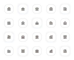 Building and construction line icons set. Skyscraper, apartment, house, bank and other buttons. outline pictograms for web and ui, ux mobile app design. Editable Stroke. 24x24 Pixel Perfect. vector