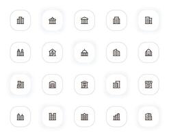 Building and construction line icons set. Skyscraper, apartment, house, bank and other buttons. outline pictograms for web and ui, ux mobile app design. Editable Stroke. 24x24 Pixel Perfect. vector