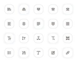 Type, paragraph and character line icons set. Text editing, alignment, format and other buttons. outline pictograms for web and ui, ux mobile app design. Editable Stroke. 24x24 Pixel Perfect. vector