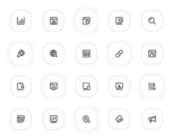 Seo optimization line icons set. Graph, search, link, traffic, keyword, coding and other buttons. outline pictograms for web and ui, ux mobile app design. Editable Stroke. 24x24 Pixel Perfect. vector