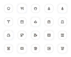 Kitchen and cooking line icons set. Chef, utensil, pot, fork, knife, saucepan and other buttons. outline pictograms for web and ui, ux mobile app design. Editable Stroke. 24x24 Pixel Perfect. vector