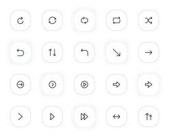 flechas y diagramas línea íconos colocar. símbolos con diferente dirección y menú navegación botones. contorno pictogramas para web y ui, ux móvil aplicación diseño. editable ataque. 24x24 píxel Perfecto. vector