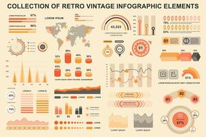 Bundle vintage infographic elements data visualization design template. Can be used for steps, business processes, workflow, diagram, flowchart, timeline, marketing icons, retro infographics. vector