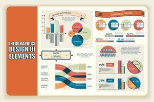 Bundle retro infographic elements data visualization design template. Can be used for steps, business processes, workflow, diagram, flowchart, timeline, KPI dashboard, info graphics. vector