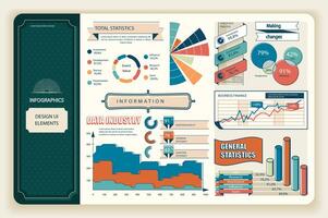 Bundle retro infographic elements data visualization design template. Can be used for steps, business processes, workflow, diagram, flowchart, timeline, KPI dashboard, info graphics. vector