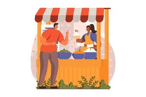 Street shops web concept in flat design. illustration vector