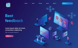 Best feedback concept 3d isometric web landing page. People leave positive reviews on websites, evaluate quality of services, customer satisfaction rating. illustration for web template design vector