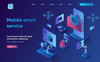 Mobile email service concept 3d isometric web landing page. People send personal and business letters using smartphone, conduct online correspondence. illustration for web template design vector