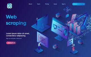 Web scraping concept 3d isometric web landing page. People use services to automatic collect and analyze data from websites and user behavior research. illustration for web template design vector