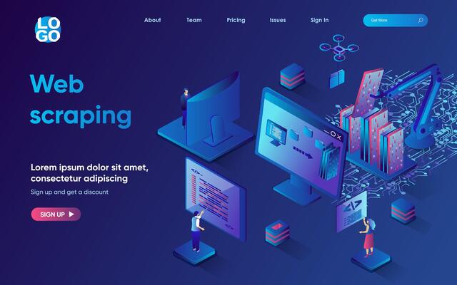 Web scraping concept 3d isometric web landing page. People use services to automatic collect and analyze data from websites and user behavior research. illustration for web template design