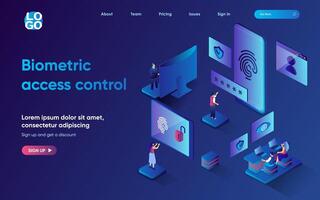 Biometric access control concept 3d isometric web landing page. People use fingerprint scanner and password to identification and log into personal account. illustration for web template design vector