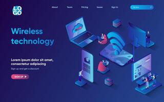 Wireless technology concept 3d isometric web landing page. People use wifi hotspot to get internet access from laptop or smart phone, online connection. illustration for web template design vector