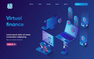 Virtual finance concept 3d isometric web landing page. People manage financial account using online banking, making money transaction and online payment. illustration for web template design vector