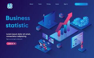 Business statistic control concept 3d isometric web landing page. People analyze company financial data, create strategy to develop and increase profits. illustration for web template design vector