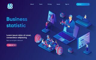 Business statistic control concept 3d isometric web landing page. People work in team, audit and coaching, market and consumer research, data analysis. illustration for web template design vector