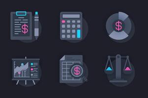 Financial report web concept of 3d paper icons set. Pack flat pictograms of audit and financial accounting, savings and profit increase strategy, investment. elements for website in dark style vector