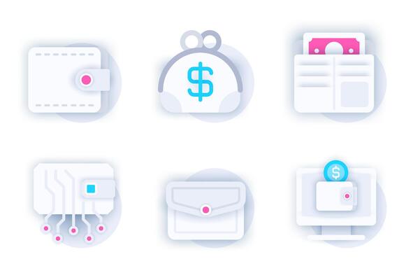 Wallet web concept of 3d paper icons set. Pack flat pictograms of different types of wallets, cash storage, money savings, online services and payment. elements for mobile app and website