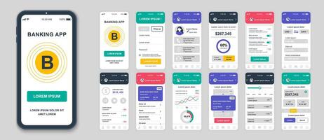 conjunto de ui, ux, gui pantallas bancario aplicación plano diseño modelo para móvil aplicaciones, sensible sitio web estructuras alámbricas. web diseño ui equipo. bancario panel. vector