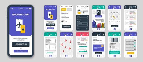 Set of UI, UX, GUI screens Booking app flat design template for mobile apps, responsive website wireframes. Web design UI kit. Booking Dashboard. vector