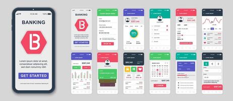 conjunto de ui, ux, gui pantallas bancario aplicación plano diseño modelo para móvil aplicaciones, sensible sitio web estructuras alámbricas. web diseño ui equipo. bancario panel. vector