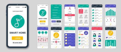 Set of UI, UX, GUI screens Music app flat design template for mobile apps, responsive website wireframes. Web design UI kit. Music Dashboard. vector