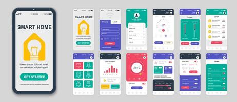 conjunto de ui, ux, gui pantallas inteligente hogar aplicación plano diseño modelo para móvil aplicaciones, sensible sitio web estructuras alámbricas. web diseño ui equipo. inteligente hogar panel. vector