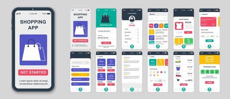 conjunto de ui, ux, gui pantallas compras aplicación plano diseño modelo para móvil aplicaciones, sensible sitio web estructuras alámbricas. web diseño ui equipo. compras panel. vector