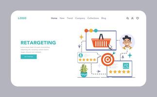 retargeting estrategia web o aterrizaje. hombre se reconecta con abandonado vector