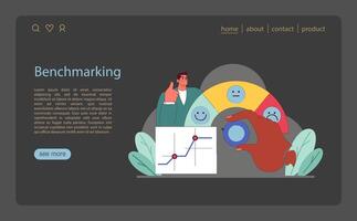 Benchmarking concept. An expert optimizes performance metrics using customer satisfaction. vector