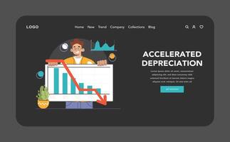 Amortization and depreciation dark or night mode web, landing vector