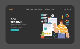 Marketer demonstrates A B Testing on dual web layouts vector