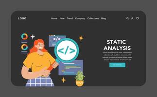 Software testing web banner or landing page dark or night mode. vector