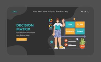 Decision-making dark or night mode web, landing. Strategic thinking vector