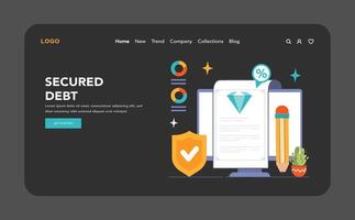 Debt management web banner or landing page dark or night mode vector
