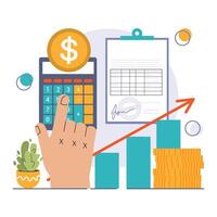 Amortization and depreciation set. Calculating the value for business assets vector