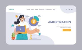 Amortization and depreciation. Calculating the value for business assets vector