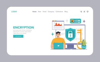 Data encryption web or landing. Personal information, internet access vector