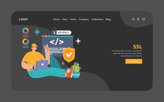 Data encryption dark or night mode web, landing. Personal information, vector