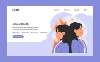 Professional burnout web banner or landing page. Mental health. vector