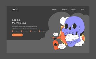 Coping mechanism dark or night mode web banner or landing page. vector