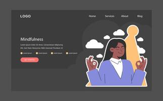sereno mujer practicando atención plena noche o oscuro modo web bandera vector