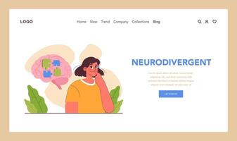 neurodiversidad web bandera o aterrizaje página. cognitivo desarrollo vector