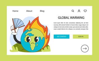 Climate change web banner or landing page. Planet temperature rising vector