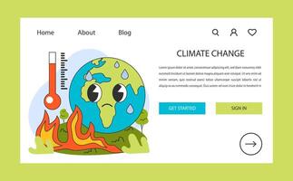 Climate change web banner or landing page. Distressed Earth cartoon vector