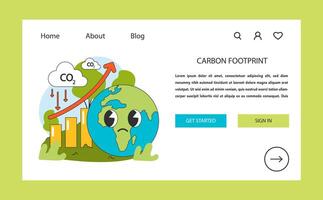 Carbon footprint. Sad Earth beside a CO2 gases. Air pollution. Global vector